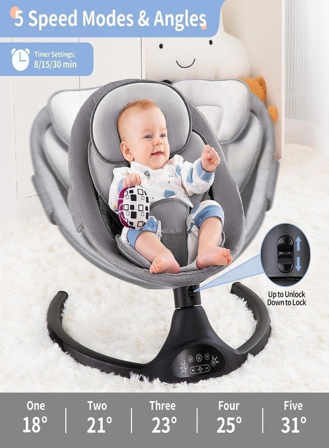 GNOLY أرجوحة أطفال أوتوماتيكية من GNOLY مزودة بتقنية بلوتوث و5 سرعات تأرجح، وجهاز تحكم عن بعد، ومؤقت، وشبكة | مهد هزاز للأطفال الرضع مع إمكانية الإمالة، وألعاب وموسيقى | مقعد ناعم (قطعة واحدة) - Image 2